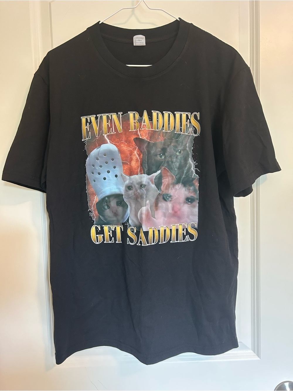 Black 'Even Baddies Get Saddies' Cat Graphic Tee